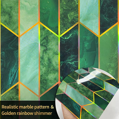 funlife Holographic Emerald Art Deco Peel and Stick Backsplash Self-Adhesive PVC Wall Tiles Easy DIY with Tools for Kitchen Bathroom and Laundry Room 5.9"x5.9"x10-Sheet Chevron Emerald