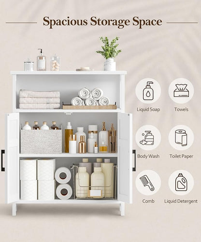 Akxomel Farmhouse Bathroom Storage Cabinet Open Shelf 2 Doors White | 11.8" D x 23.6" W Small Bathroom Cabinet with Adjustable Shelf, Toilet Paper Cabinet for Kitchen, Living Room, Laundry Room
