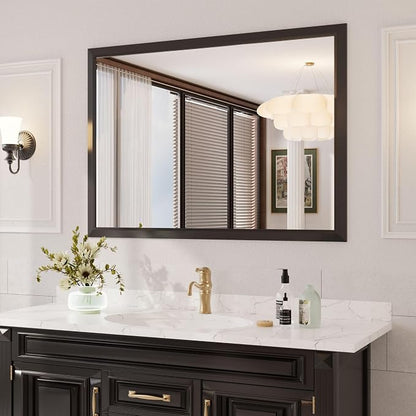 Bathroom Mirror Black, 55x40 Inch | Thick Metal Framed, HD Reflection, Anti-Rust, Hang Horizontally/Vertically, Suitable for Vanity, Bedroom, Bathroom, Entryway