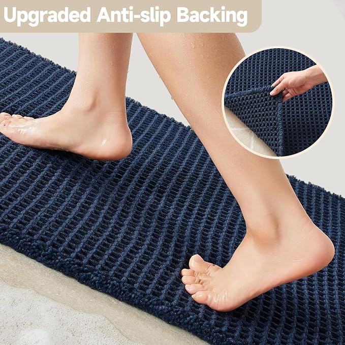 TYUU Waffle Bath Mat, Small Boho Bathroom Rugs Non Slip 24x16 Navy Blue | Super Absorbent Quick Dry Bath Rug, Non-Slip Backing, Soft Waffle Washable Farmhouse Bathroom Mats, Tub, Shower & Home Decor