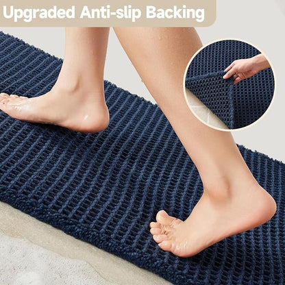 TYUU Waffle Bath Mat, Small Boho Bathroom Rugs Non Slip 24x16 Navy Blue | Super Absorbent Quick Dry Bath Rug, Non-Slip Backing, Soft Waffle Washable Farmhouse Bathroom Mats, Tub, Shower & Home Decor