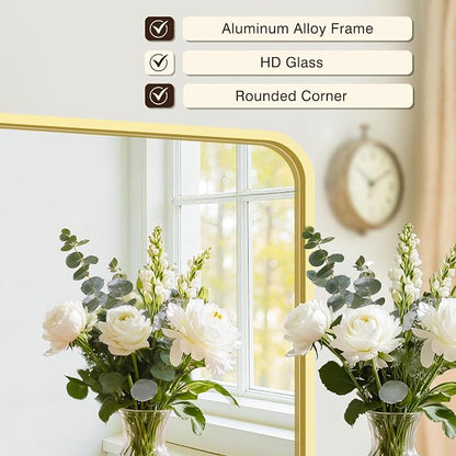 Vanity Bathroom Mirror, 30”x20” Gold Bathroom Mirror for Over Sink | HD Tempered Glass, Anti-Rust Frame, Vertical or Horizontal, Wall Mirrors for Bathroom Sink, Living Room, Entryway, Bedroom