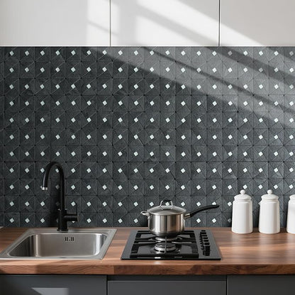 DICOFUN 1 Sheet Black Slate Peel and Stick Backsplash Tile, Mixed Glass Self-Adhesive Mosaic Tiles, Stainless Steel Stick on Wall Tiles for Kitchen and Bathroom Backspalsh, Mirror Decor