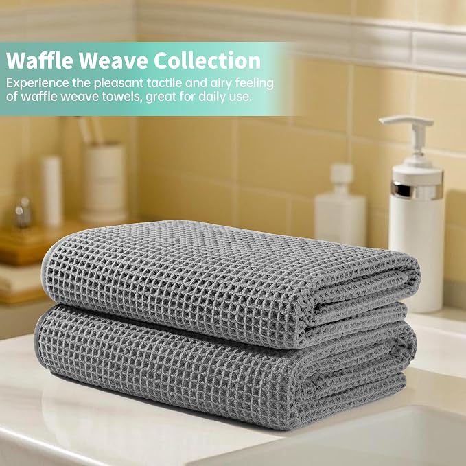 MICROFI New Microfiber Waffle Bath Towels, 2 Pieces, Oversized, Soft, Absorbent, Fast Drying, Lint Free 430 GSM (30''x60''/76cm x 152cm)