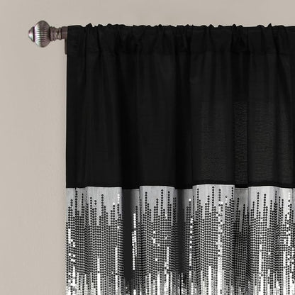 Lush Decor Night Sky Window Curtain Panel, Single 42"W x 63"L Black & Gray - Sequin Backdrop Curtain - Room Darkening Curtains For Bedroom - Glam Decor
