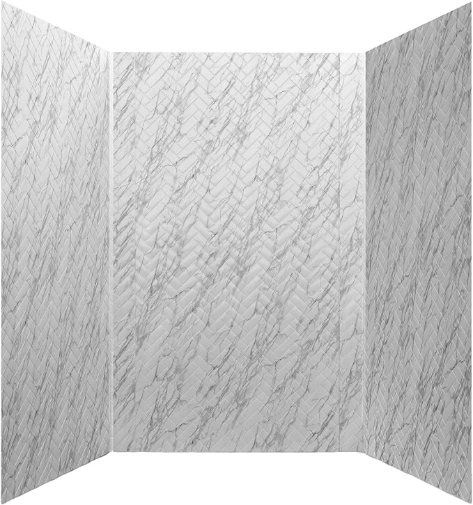 From Plain To Beautiful In Hours 133-640-HERR-KIT Herringbone Tile - Tub and Shower Wall Panels Surround (Covers/ 96 sq. ft.), Marble, 1 Piece