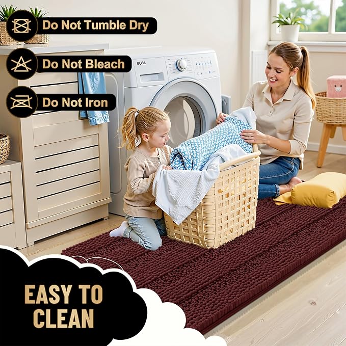 OLANLY Thick Bathroom Rugs 36x24, Chenille Bath Rugs, Andorra Red-Brown | Rubber Backing, Machine Wash, Extra Absorbent Striped Bath Mats for Bathroom Floor, Tub and Shower, Home Decor Accessories