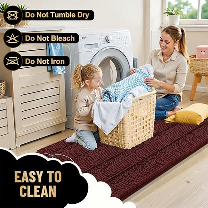 OLANLY Thick Bathroom Rugs 36x24, Chenille Bath Rugs, Andorra Red-Brown | Rubber Backing, Machine Wash, Extra Absorbent Striped Bath Mats for Bathroom Floor, Tub and Shower, Home Decor Accessories
