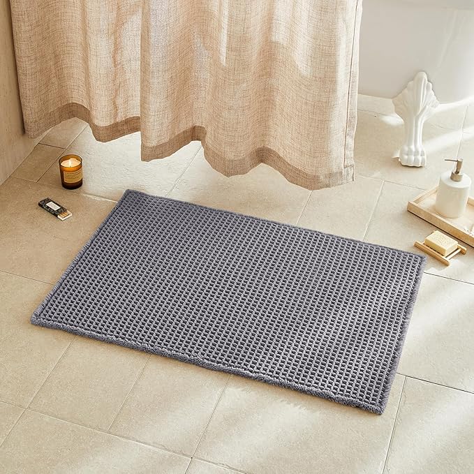 TYUU Waffle Bath Mat, Boho Bathroom Rugs Non Slip, 36x24 Grey | Super Absorbent Quick Dry Bath Rug, Non-Slip Backing, Soft Waffle Washable Farmhouse Bathroom Mats, Tub, Shower & Home Decor