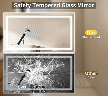 40"x55" LED Bathroom Mirror with Lights, Anti-Fog, Backlit + Front Lit, Dimmable, Led Vanity Mirror for Wall, Lighted Bathroom Mirror, 4 Colors, Shatter-Proof Tempered Glass