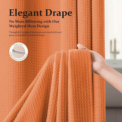 Extra Long Waffle Shower Curtain 256 GSM Fabric 72x96 Burnt Orange | 96 Inch Tall, Thick Cloth, Weighted Hem, Water Repellent, Hotel Luxury Polyester Shower Curtain Set for Bathroom 12 Hooks