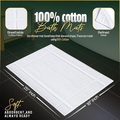 Pearl Linens Pack of 6 100% Small Cotton Bath Mat Towels,18x25 inches, Soft & Absorbent Floor Towels for Bathroom, Not Bathroom Rugs, After Shower Mat, 781 GSM, Machine Washable, White