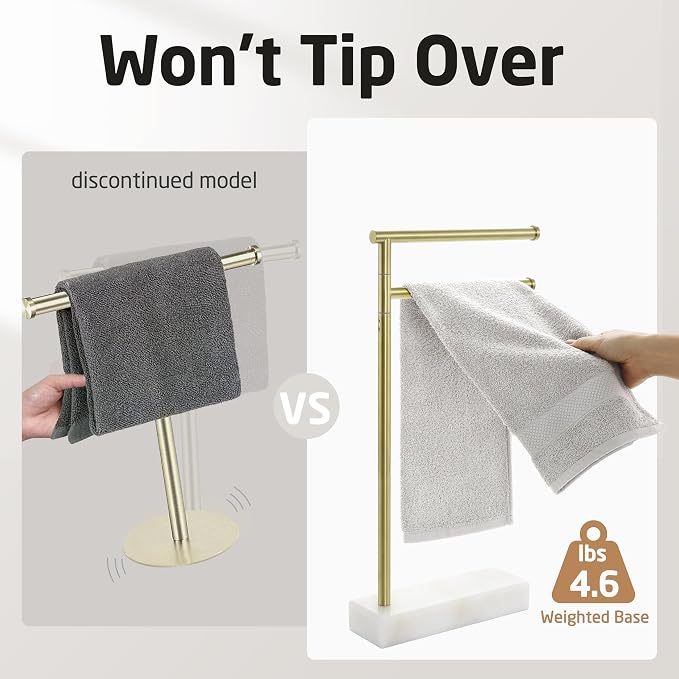 KES Gold Hand Towel Holder Stand, Marble Base, Countertop Swivel Towel Rack | Fits 2 Towels, Kithcen, Bathroom, Free Standing Design, 18/8 Stainless Steel Brushed Gold, BTH233-BZ