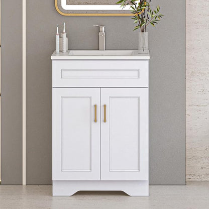 24 Inch Bathroom Vanity, Wooden Double Door Bathroom Storage Cabinet, Freestanding Cabinet Vanity Without Sink (White Without Sink, 24")