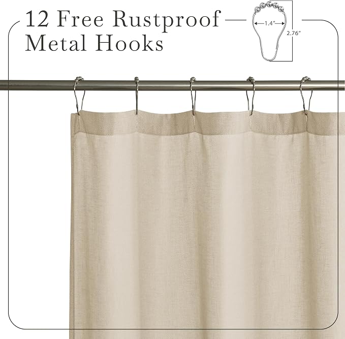 KGORGE Linen Blend Semi-Sheer Shower Curtains Lightweight for Bathroom | Waterproof Fabric for Bathtub, Button Hole Half Privacy Quick Dry, Hooks Included, Angora, W54 x L78