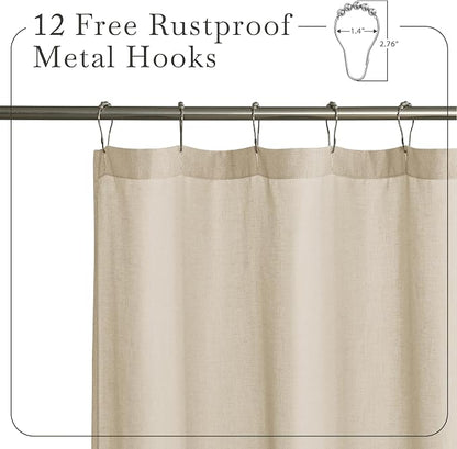 KGORGE Linen Blend Semi-Sheer Shower Curtains Lightweight for Bathroom | Waterproof Fabric for Bathtub, Button Hole Half Privacy Quick Dry, Hooks Included, Angora, W54 x L78