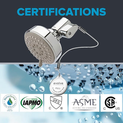 Evolve ShowerStart Multifunction Shower Head with Thermostatic Shut-Off Valve | 1.50 GPM High Pressure | Water Saving | Hot Water Standby | Energy Saving Fixed Showerhead | Easy Install | Chrome