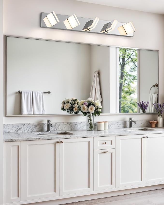 VONLUCE LED Modern Bathroom Vanity Light Fixture, Chrome | 34'', 5-Light, 3CCT, 360° Rotate, High CRI, Flicker-free, Dimmable, Memory Function, Waterproof IP44, Easy Installation