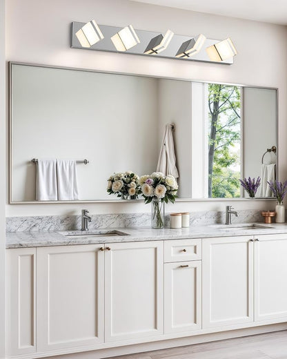 VONLUCE LED Modern Bathroom Vanity Light Fixture, Chrome | 34'', 5-Light, 3CCT, 360° Rotate, High CRI, Flicker-free, Dimmable, Memory Function, Waterproof IP44, Easy Installation