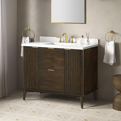 OVE Decors Indy 42 in. Undermount Single Sink Bathroom Vanity with White Engineered Marble Top, Dark Walnut