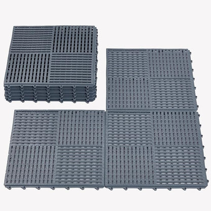 9 Pack Modular Interlocking Tiles Double Non-Slip 12"x12" Dark Gray | 0.4" Thick with Drain Holes for Pool Deck Shower Garage Basement Boat Pet Area Wet Floors Easy Install