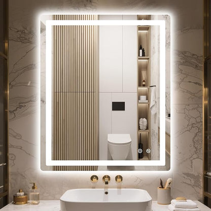 36x30 LED Bathroom Vanity Mirror with Lights, Anti-Fog, Dimmable | Front & Backlit with 3 Color Modes and Memory, 5mm Shatterproof Glass, Plug-in or Hardwired, Horizontal or Vertical