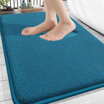 OLANLY Memory Foam Bathroom Rugs 30x20, Absorbent Bath Mat, Peacock Blue | Soft Quick Dry Bath Rugs, Non-Slip, Machine Washable Carpet for Bathroom Floor, Tub and Shower, Home Decor Accessories