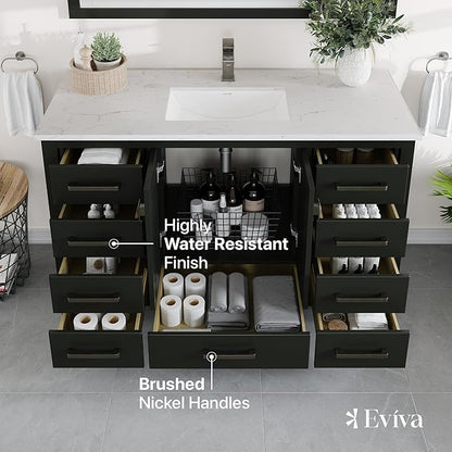 Eviva London 48 x 18 inch Espresso Transitional Bathroom Vanity with White Carrara Quartz Countertop and Undermount Porcelain Sink