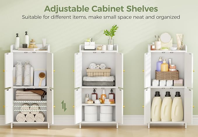 BEWISHOME Small Floor Cabinet,Toilet Paper Storage,Bathroom Storage Cabinet | with 4 Doors and Shelves, Bathroom Organizers and Storage for Small Spaces, White 7.9" D x 14.6" W x 31" H YYG11W