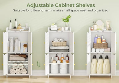 BEWISHOME Small Floor Cabinet,Toilet Paper Storage,Bathroom Storage Cabinet | with 4 Doors and Shelves, Bathroom Organizers and Storage for Small Spaces, White 7.9" D x 14.6" W x 31" H YYG11W