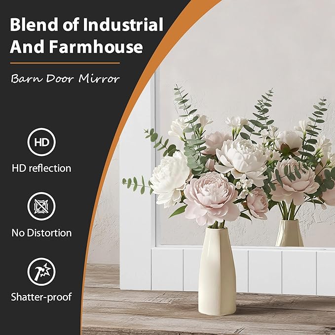 Besdomus Bathroom Farmhouse Wall Mirror: 22"x30" White Barn Door Solid Cedar Wood Frame Vanity Mirror - Wall Mounted Mirror for Bathroom/Living Room/Hallway - Rustic Home Decor for Homemakers