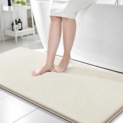 OLANLY Memory Foam Bathroom Runner Rugs 59x24, Absorbent Long Mat, Ivory | Soft Quick Dry Bath Rugs, Non-Slip Carpet, Machine Washable Mat for Bathroom Floor, Tub and Shower, Home Decor Accessories