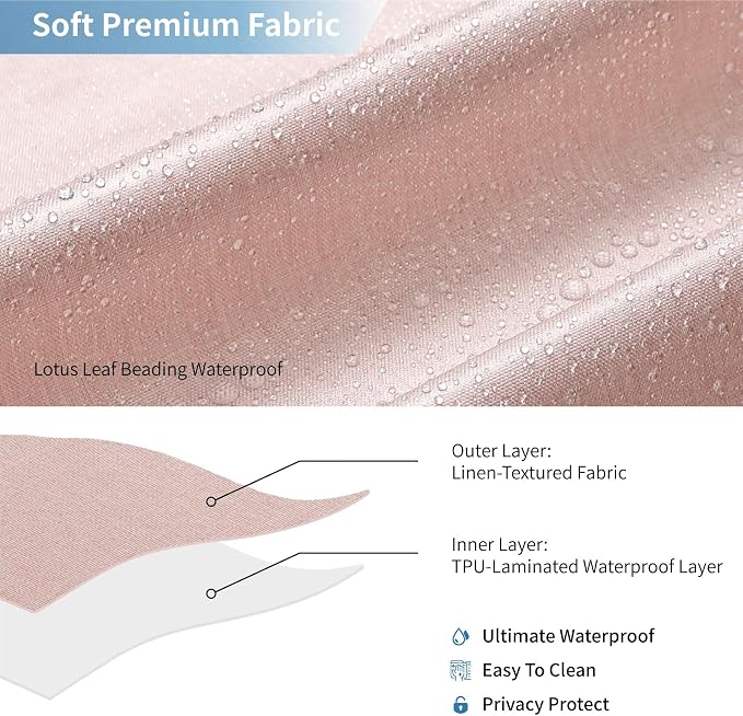 Extra Long Fabric Shower Curtain with Waterproof Layer,72x84,Blush | 2-in-1 Design,Linen Textured,100% Waterproof TPU-Laminated Backing,Magnetic Weighted,Machine Washable,For Bathroom,Hotel