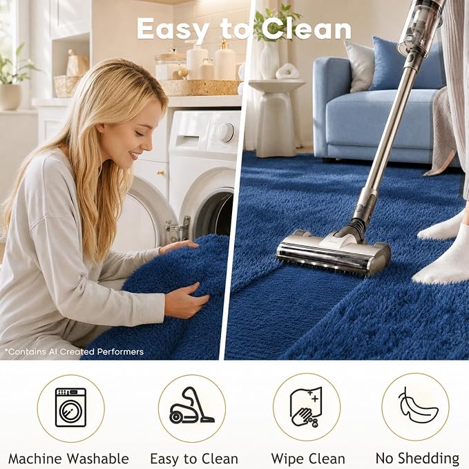 Ophanie 6x9 Blue Rugs for Living Room, Large Fluffy Shag Fuzzy Plush Soft Area Rugs, Floor Shaggy Navy Carpets for Bedroom, Carpet for Kids Boys Girls Dorm Nursery Decor with Over 99 pcs Pile fibers