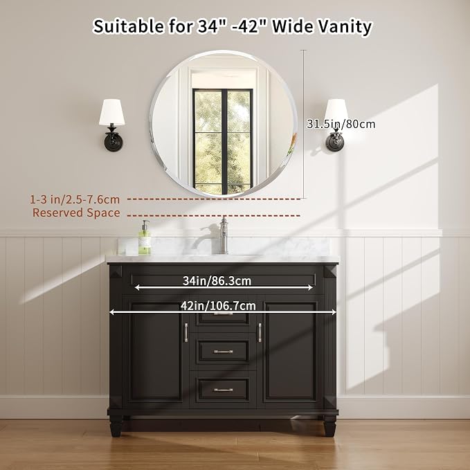32x32 Inch Bathroom Mirrors for Over Sink, Frameless Mirrors for Wall | Beveled Bathroom Mirror, Bathroom Vanity Mirror for Bedroom Living Room Entryway Home Decor