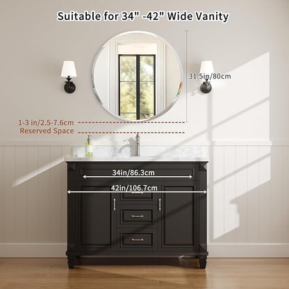 32x32 Inch Bathroom Mirrors for Over Sink, Frameless Mirrors for Wall | Beveled Bathroom Mirror, Bathroom Vanity Mirror for Bedroom Living Room Entryway Home Decor