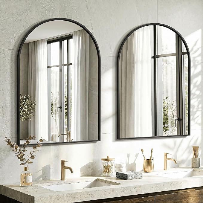 AMOISE Arched Bathroom Mirror for wall, 2Pack 36"x24" Vanity Mirror, Black | Metal Frame, HD Glass, Over Sink Mirror for Bathroom, Entryway, Living Room & Bedroom