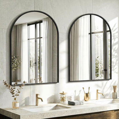AMOISE Arched Bathroom Mirror for wall, 2Pack 36"x24" Vanity Mirror, Black | Metal Frame, HD Glass, Over Sink Mirror for Bathroom, Entryway, Living Room & Bedroom