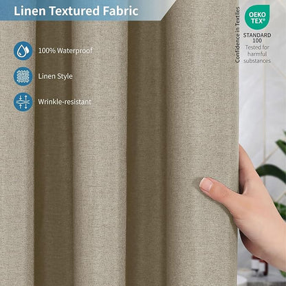 Extra Long Fabric Shower Curtain,No Liner Needed,72"x96",Khaki | 2-in-1 Design,Linen Textured,100% Waterproof TPU-Laminated Backing,Magnetic Weighted,Machine Washable,For Bathroom,Hotel