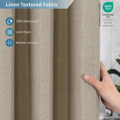 Extra Long Fabric Shower Curtain with Waterproof Layer,72x84,Khaki | 2-in-1 Design,Linen Textured,100% Waterproof TPU-Laminated Backing,Magnetic Weighted,Machine Washable,For Bathroom,Hotel