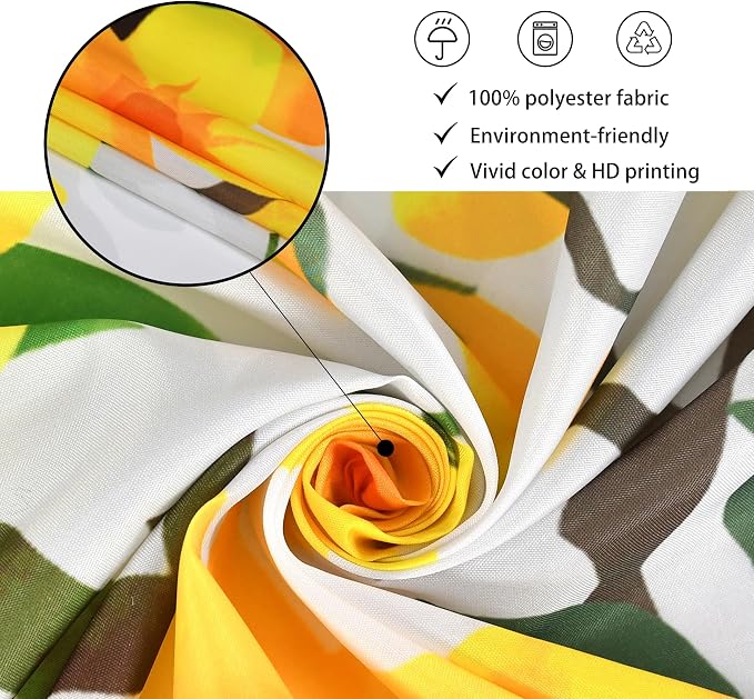Yellow Floral Extra Long Shower Curtain, Flower Blossom Plant Botanical Spring Durable Waterproof Fabric Machine Washable with Hooks for Bathroom Bathtub 72Wx84H