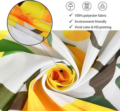 Yellow Floral Extra Long Shower Curtain, Flower Blossom Plant Botanical Spring Durable Waterproof Fabric Machine Washable with Hooks for Bathroom Bathtub 72Wx84H