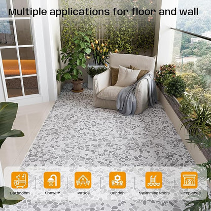 Grey Pebble Mosaic Tile, 12"x12" Backsplash Tiles, 5 SqFt | Slip-resistant Sliced Pebble for Bathroom, Kitchen, Shower Floors, Walls & Outdoor Areas, Mesh-Backed Easy to Install