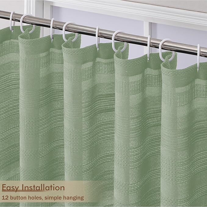 Extra Long Boho Shower Curtain 84 Inch Long, Modern Farmhouse Heavy Duty Linen Textured Soft Fabric, Rustic Country Cloth Shower Curtain with Tassel for Bathroom Hotel, 72Wx84L, Light Green