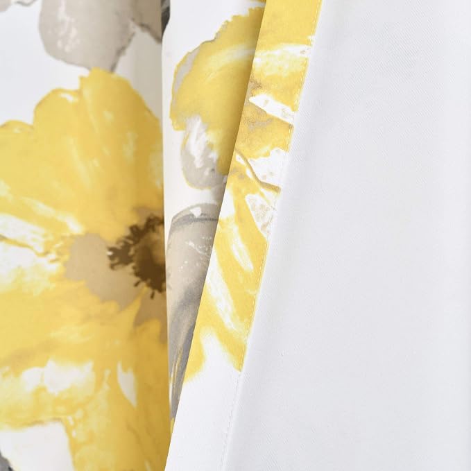 Lush Decor Leah Light Filtering Window Curtain Panels, Pair, 52" W x 95" L, Yellow & Gray - Floral Curtains - Colorful Spring Watercolor Flowers - Long Curtains for Bedroom, Living Room & Dining Room