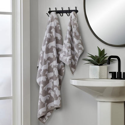 SKL Home by Saturday Knight Ltd. Dog 2 Pc Hand Towel, Gray | 550 GSM weight. Plush & absorbent terry jacquard. For use in the bathroom, kitchen or bar. Great for pet lovers.