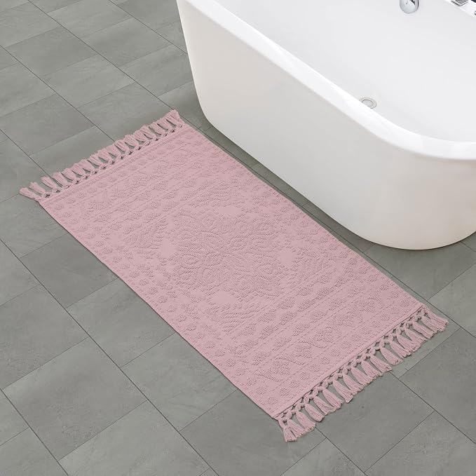 French Connection Nellore Bath Rugs, Woven and Beaded Bath Mats, Durable and Thick Bath Mats and Shower Rugs, 26" x 49", Light Purple