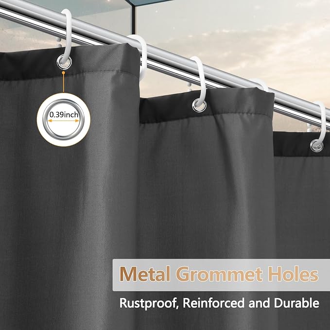 Seenus Charcoal Grey Waterproof Fabric Shower Curtain Liner with 3 Large Magnets, Washable Cloth Shower Liner Carbon Grey, 72 x 72 inch Lightweight Bathroom Shower Curtain Dark Gray
