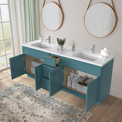 HomeBeyond 78 Inches Bathroom Vanity Base Cabinet Without Sink, Double Sink Top Sturdy Floor Mounted Cabinet with Door & Soft Closing Drawers, Green, VA4133-2+VA4112-3