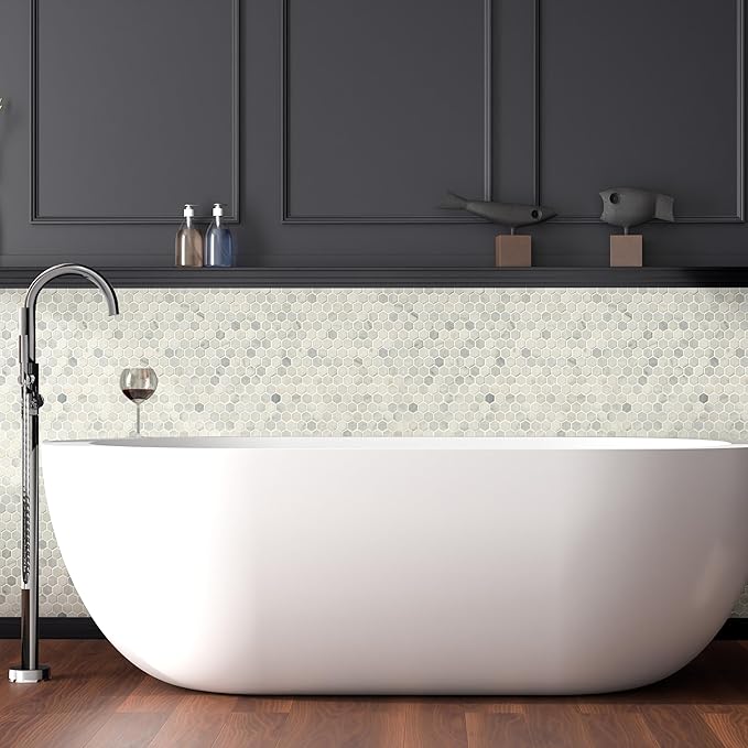 MSI Arabescato Carrara Honed Marble Tile for Kitchen Backsplash, Wall Tile for Bathroom, Accent Wall Tile, and Shower Wall Tile, 11.1 in. X 11.5 in. Mesh-Mounted Mosaic Tile, (8.9 sq. ft.)